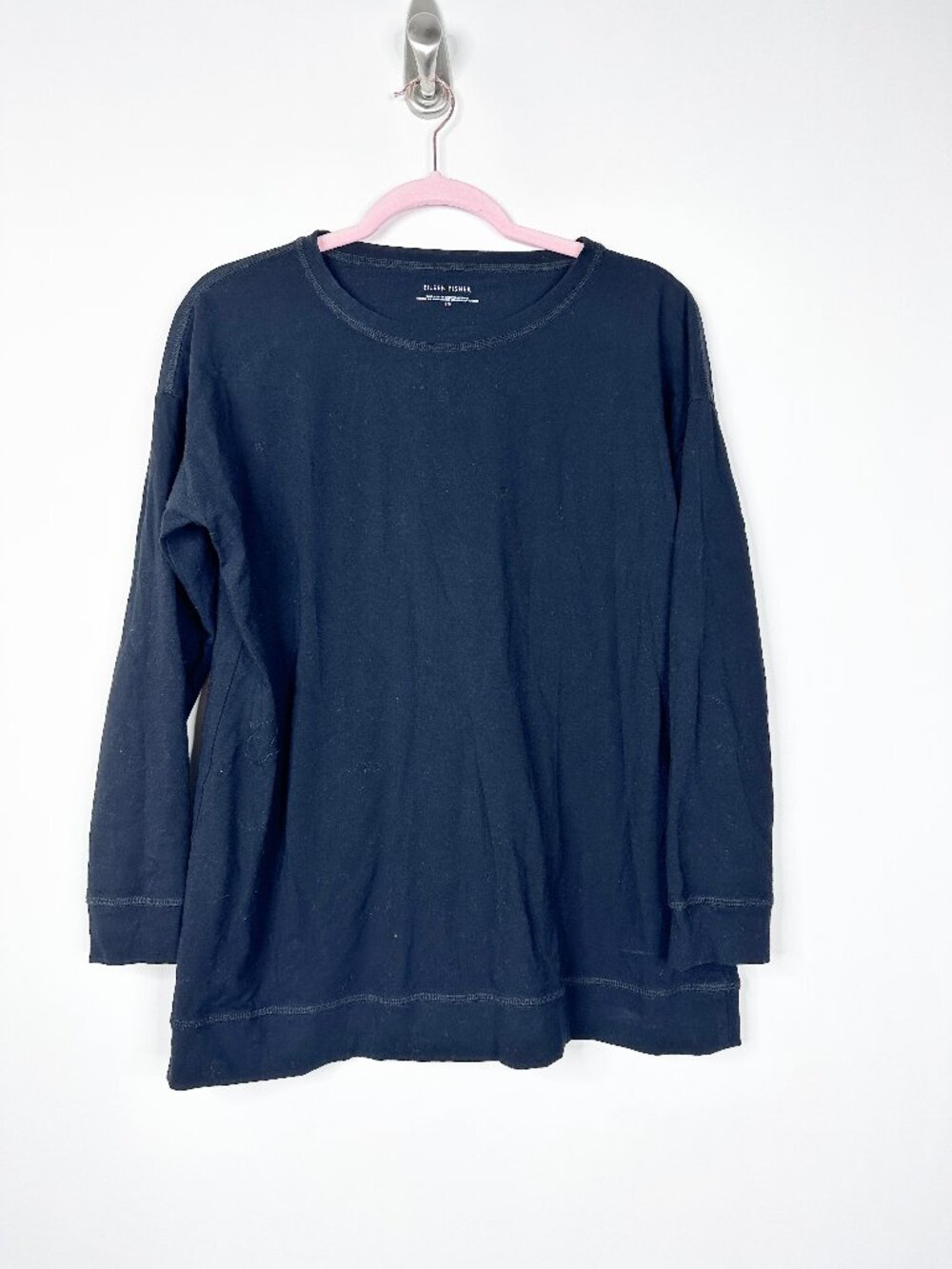 Eileen Fisher Organic Cotton Scoop Neck Long Sleeve Tee Black Small #A2046 - Picture 2 of 6